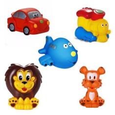 Imagem de Kit Com 5 Brinquedos De Vinil Para Bebê Maralex - Carro, Avião, Trem,