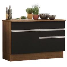 Imagem de Balcão de Pia Madesa Glamy 120 cm 1 Porta e 2 Gavetas (Com Tampo) - Rustic/Preto