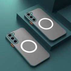 Imagem de Magnético fosco para Samsung Galaxy S23 S22 S21 S20 Ultra Plus FE A54 A53 A52 A32 A13 A34 4G 5G Capa fosca de carga sem fio, verde escuro, para Samsung A53