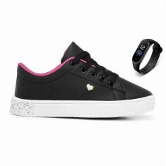 Imagem de Kit Tenis Casual Feminino Infantil Sapatinho Menina Com Relogio Led -