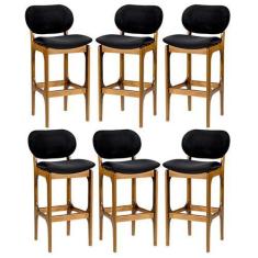 Imagem de Kit 6 Banquetas Alta Decor 50 x 104 Cm Madeira Maciça Imbuia Suede Pre