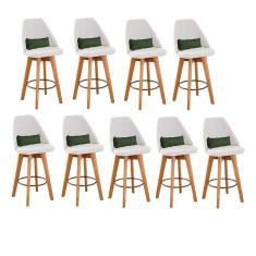 Imagem de Kit 09 Banquetas Bege Claro E Almofada Suede Verde Musgo