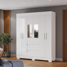 Imagem de Guarda-roupa Casal 149,10cm 6 Portas com Espelho e 2 Gavetas Chantrieri Espresso Móveis Branco