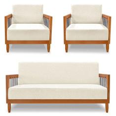 Imagem de Kit 2 Poltronas E Sofá Living 2 Lugares Marilia 1,60M Linho Natural Ba