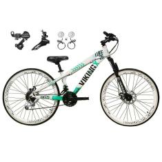Imagem de Bicicleta Aro 26 Vikingx Tuff 21v Alumínio Câmbios Shimano Freio a Disco Hidráulicos Aros Vmaxx Branco - Branco\Verde  X25