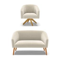 Imagem de Kit 1 Sofá Namoradeira e 1 Poltrona Stella Bouclê Bege Base de Madeira MA30 - D`Rossi