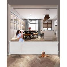 Imagem de Portão retrátil para bebês, com 5 m de largura, 84 cm de altura, branc