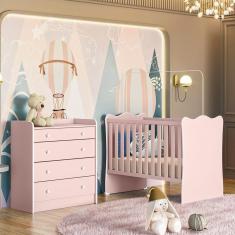 Imagem de Quarto de Bebê Doce Sonho com Cômoda 2523 e Berço Simples 1 Qmovi Rosa Acetinado