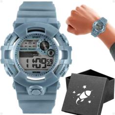 Imagem de Relógio Digital Infantil Cinza Pulseira Silicone Ajustável + Caixa Tema Foguete - Qualidade Premium - Orizom Kids