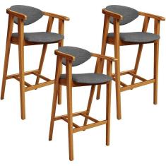 Imagem de Kit 03 Banquetas Alta Cozinha Bancada Bar Sala De Jantar Fixa Cecília L02 Linho Cinza Escuro