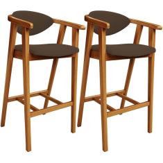Imagem de Kit 02 Banquetas Alta Para Cozinha Bancada Bar Sala De Jantar Fixa Cecília L02 Suede Marrom