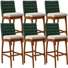 Imagem de Kit 06 Banquetas Altas Mila Facto Verde Musgo Linho Cru