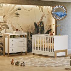 Imagem de Quarto de Bebê Fantasia com Cômoda 4410 e Berço 4300 Qmovi Branco Acetinado + Colchão Ortobom