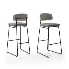 Imagem de Banqueta Alta para Bancada Sala de Jantar Encosto e Assentos Estofados Linha Jaraguá Preto Fosco/Cinza Mesclado