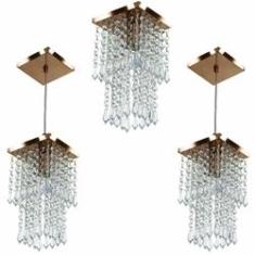 Imagem de Kit 1 Lustre Cristal Acr. Spark + 2 Pendentes Spark Cobre