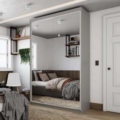 Imagem de guarda-roupa solteiro com 2 espelhos geneve 2 pt 2 gv cinza