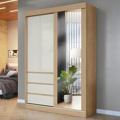Imagem de Guarda-Roupa Solteiro Bagda 100% Mdf 3 Portas 3 Gavetas com Espelho Castanho/Off White - Mx Móveis