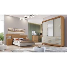 Imagem de Guarda Roupa Solteiro com Espelho 3 Portas 9 Gavetas - Capri-Cumaru/Fendi - Móveis Novo Horizonte