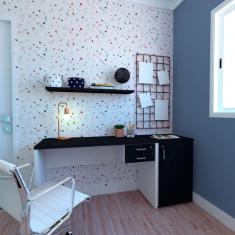 Imagem de Conjunto de Mesa com Gaveteiro, Prateleira e Armário de Escritório Corp Branco e Preto