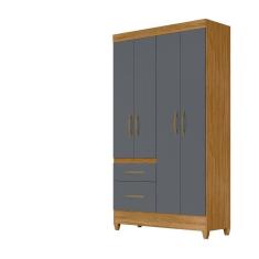 Imagem de Guarda-roupa De Solteiro 4 Portas 2 Gavetas Madri Freijó/cinza Moval Freijó/cinza