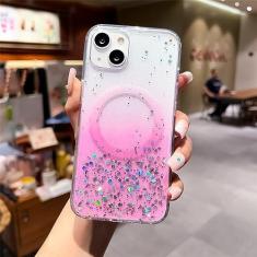 Imagem de Capa de telefone transparente com brilho de carregamento sem fio de luxo para iPhone 11 12 13 14 Pro Max XS X XR 7 8 Plus Mini Soft Silico, rosa, para iPhone X ou Xs