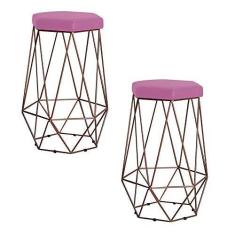 Imagem de Kit 2 Banqueta Decorativa Rubel Base Bronze Veludo Rosê - Gran Belo