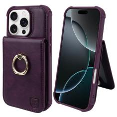Imagem de VANAVAGY Capa carteira para iPhone 16 Pro Max com suporte para cartão de crédito e bolso para moedas [suporte de anel de rotação de 360°], capa de telefone flip com fecho magnético de couro para