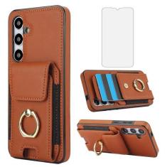 Imagem de Asuwish Capa de telefone para Samsung Galaxy S24 5G com protetor de tela de vidro temperado capa carteira e suporte de anel fino suporte para cartão de couro slot de crédito acessórios para celular S