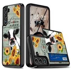 Imagem de RAUEDWDJS Capa carteira para Samsung Galaxy S21 FE 5G, capa para Galaxy S21 FE 2022 com compartimento para cartão, TPU macio de camada dupla e policarbonato rígido à prova de choque para mulheres e