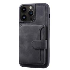 Imagem de Capa de couro com bolso para cartão, capa traseira tipo carteira para iphone 15 pro max 14 13 12 11 pro max 15 plus 14 pro, preta, para iphone 13pro max