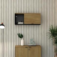 Imagem de Armário Aéreo com Nicho e Porta Basculante 35cm X 80cm X 35cm Preto/Vermont Oak