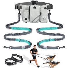 Imagem de Coleira de cachorro Hands Free SHINE HAI retrátil para 2 cães preta