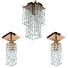 Imagem de Kit 1 Lustre Cristal Acr. Spark + 2 Lustres Clearcril. Cobre