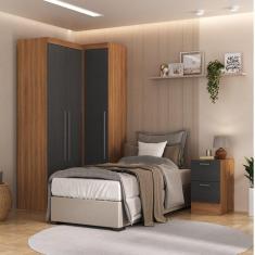 Imagem de Guarda-Roupa Modulado Viena 3 Portas 4 Gavetas 3 Peças Espresso Móveis Nogal/Grafite