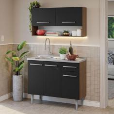 Imagem de Armário De Cozinha Compacta 105cm Com Pia Rustic/preto Emilly Madesa 04 Rustic/preto