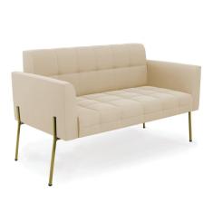 Imagem de Sofá Namoradeira 2 Lugares Pé De Ferro Dourado Elisa Suede D03 - D'rossi Cor Bege