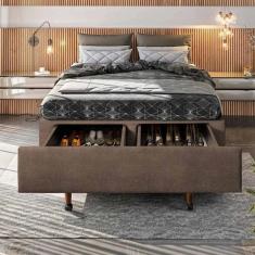 Imagem de Base Box Queen com Sapateira 158x198x30cm Móveis Digital Suede Areia