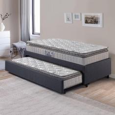 Imagem de Bicama Box Solteiro Linho Cinza 88x188 Com Colchão Orthosono New Dupla Face Espuma D28 Anjos