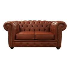 Imagem de Sofá Chesterfield De Couro 2 Lugares - Conhaque Com Brilho - Mempra De