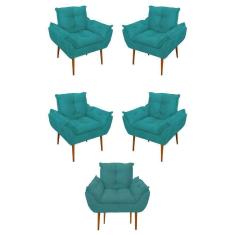 Imagem de Kit 05 Poltrona Opala Sofá Sala, Quarto, Escritório Suede Cor:azul Turquesa