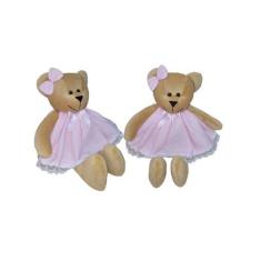 Imagem de Ursa de pelúcia com vestido rosa 2 unidades com 29cm cada brinquedo de