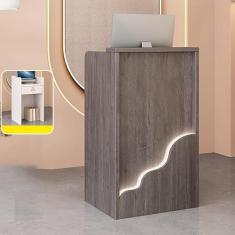 Imagem de Mesa de recepção, balcão de varejo para caixa de compras, mesa de recepção de varejo, mesa de boas-vindas moderna, com luzes e gavetas com trava, para salão, recepção, escritório, supermercado, cinza,
