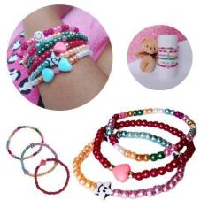 Imagem de Kit 12 Pulseira Infantil De 40 Cm Com Miçangas, Entremeios E Falsa Pér