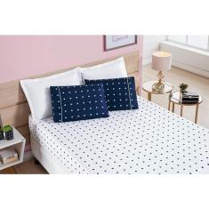 Imagem de Jogo De Cama Lençol Queen Poá 3 Pçs Micro 200 Fios Azul