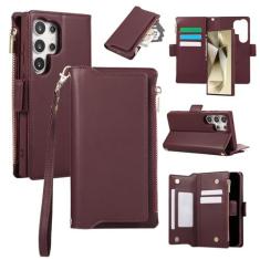 Imagem de Capa carteira para Samsung Galaxy S22 Ultra, bolso com zíper magnético [destacável] capa de couro com compartimentos para cartões e dinheiro, [bloqueio RFID] Capa com alça de pulso e cordão para