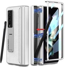 Imagem de COCOING Capa para Samsung Galaxy Z Fold 3 com suporte para caneta, capa articulada embutida com compartimento para caneta, com protetor de tela e suporte ajustável, capa de couro para Galaxy Z Fold 3