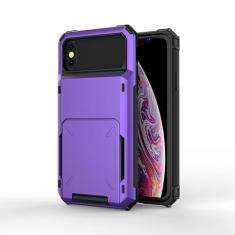 Imagem de SORAKA Capa para iPhone XR com porta-cartões Capa para carteira iPhone XR Capa PC TPU 2 em 1 de camada dupla Capa à prova de choque com capacidade para 5 cartões