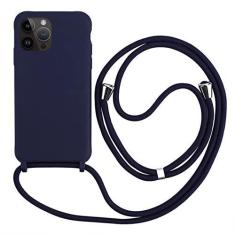 Imagem de Colar transversal com cordão e cordão capa para telefone para iPhone 14 Plus 13 12 Mini 11 Pro XS Max XR X Silicone Soft TPU Capa traseira, azul escuro, para iPhone 13 Mini