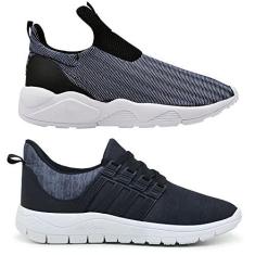 Imagem de Kit 2 Tênis Caminhada Corrida Academia Fitness Leve Macio Confortável - 34 - Azul