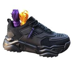 Imagem de DAVESHOES Mamba 24 Tênis masculino largo para caminhada de luxo que aumenta a altura, tênis Mech com palmilhas de látex, sapatos de plataforma masculinos, hiptop, preto, tênis esportivo de corrida
